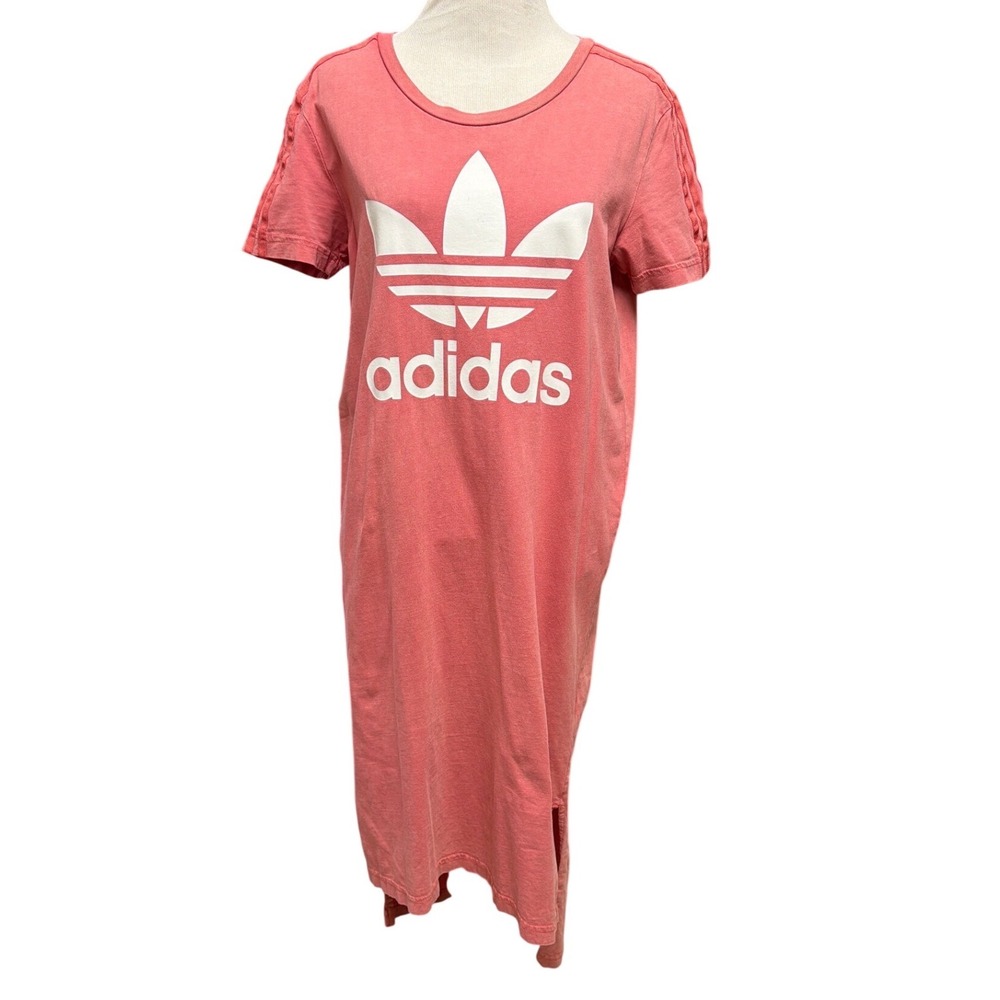 Adidas Originals Trefoil Logo T-Shirt Dress Coral Pink 3-Stripe Women Small S
